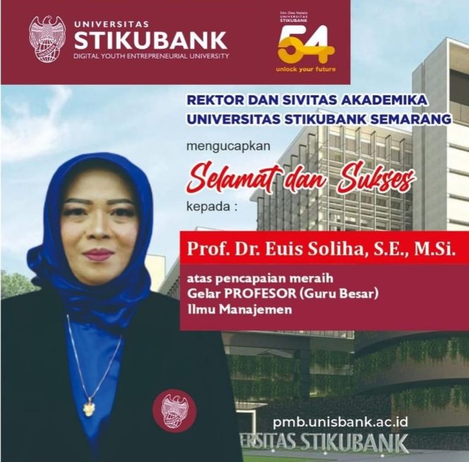 
					Euis Soliha dikukuhkan sebagai Guru Besar di Universitas Stikubank (UNISBANK) Semarang