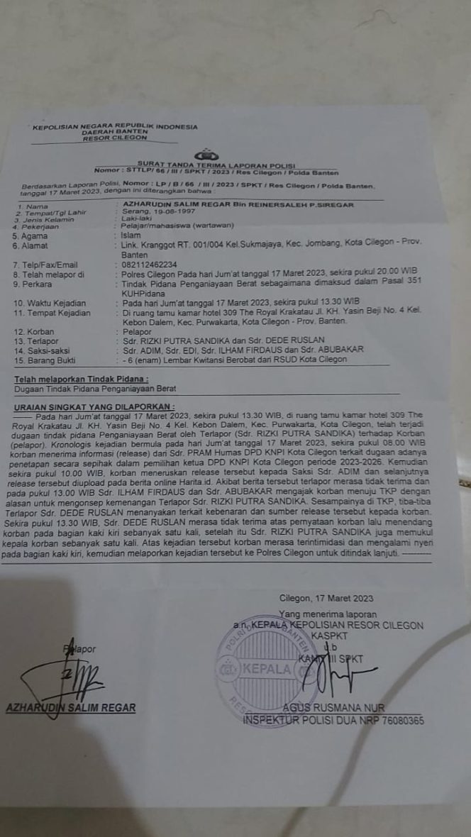 
					Di Acara Musda VIII DPD KNPI, Seorang Wartawan Disekap dan Dianiaya Di Kamar Hotel Oleh Bacalon Ketua