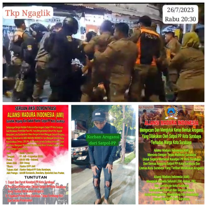 
					Aliansi Madura Indonesia (AMI) merasa miris dan geram atas tindakan penertiban PKL oleh Satpol PP di Surabaya yang dinilai tidak mengedepankan asas kemanusiaan