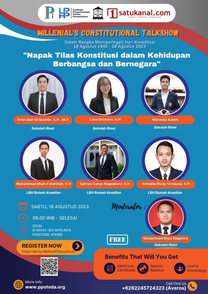 
					Undangan.  Pusat Pengembangan Otonomi Daerah (PP Otoda) bekerja sama dengan Lembaga Pengembangan Hukum Pemerintahan (LPHP) Universitas Brawijaya, dan satukanal.com akan menyelenggarakan 'Millennial's Constitutional Talkshow'.