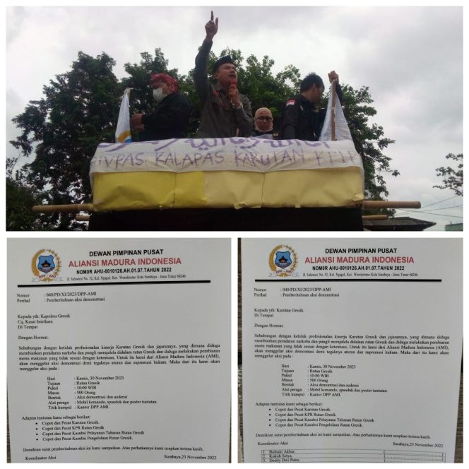 
					Aliansi Madura Indonesia (AMI) akan menggelar aksi demonstrasi besar-besaran yang akan dipimpin langsung oleh Ketua Umum Aliansi Madura Indonesia (AMI) ke Rutan Gresik pada 30 November 2023 mendatang