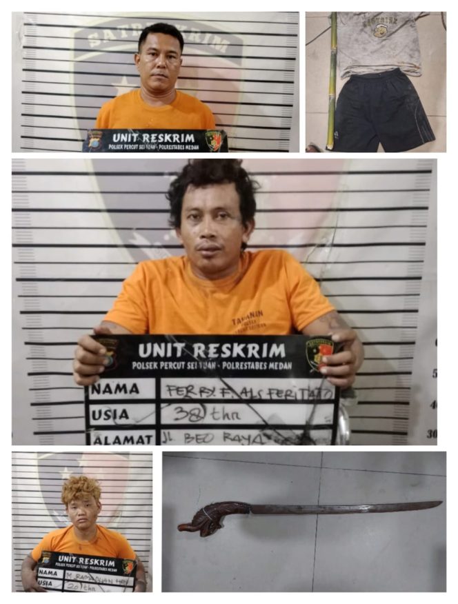 
					Komplotan begal di Jalan Beo Raya Garapan Desa Lau Dendang yang diamankan unit Reskrim Polsek Percut Seituan

