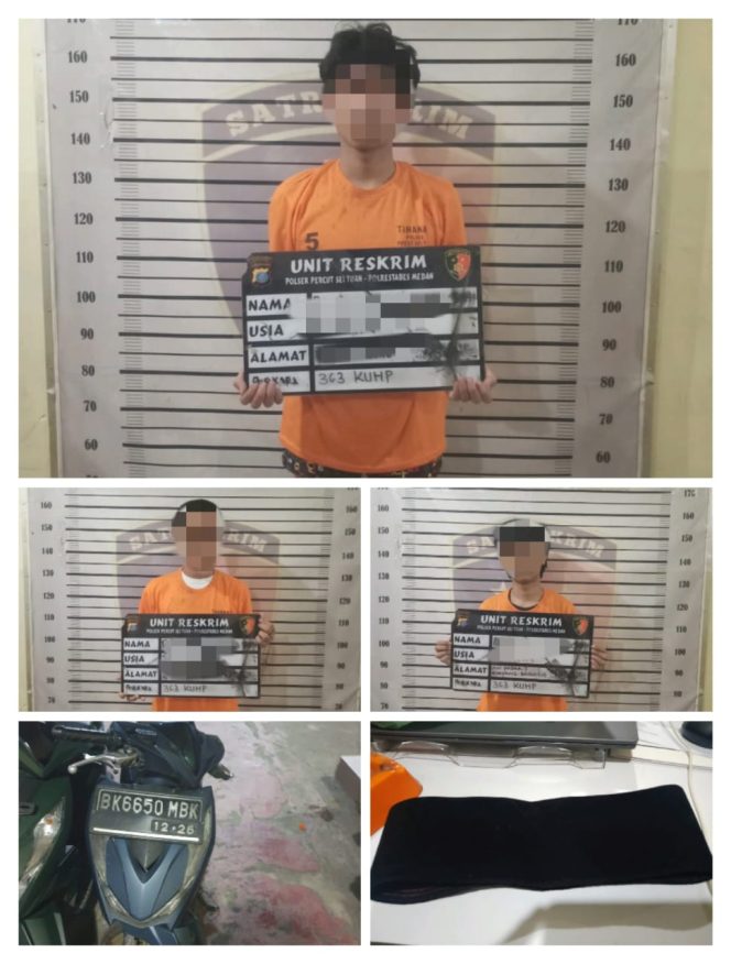 
					Pelaku curanmor yang berhasil diringkus Polsek Percut Sei Tuan beserta barang bukti
