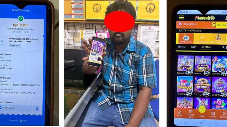 Pria 39 tahun warga Desa Ladang Baro dibawa ke Polsek Julok untuk menjalani proses hukum karena main judi online
