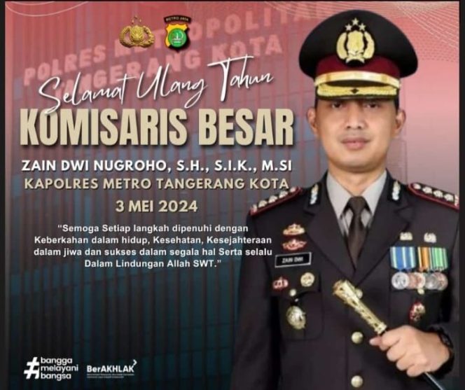 
					Poster ucapan Ultah Kapolres Metro Tangerang Kota, Kombes Pol Zain Dwi Nugroho S.H., S.I.K., M.Si