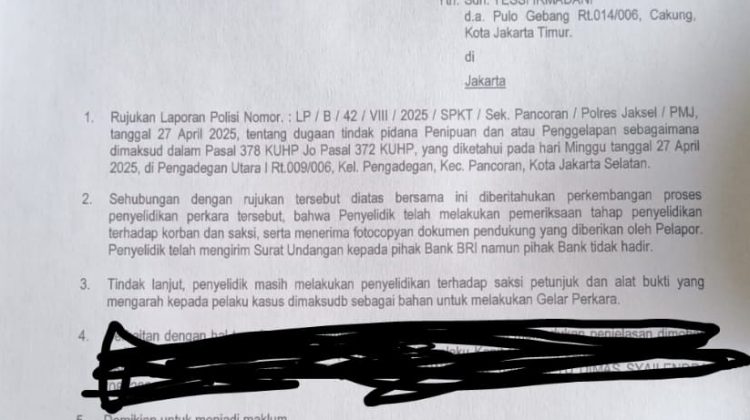 Bank Rakyat Indonesia (BRI) yang seharusnya menerangkan milik rekening penipu tidak hadir atau mangkir dari panggilan polisi

