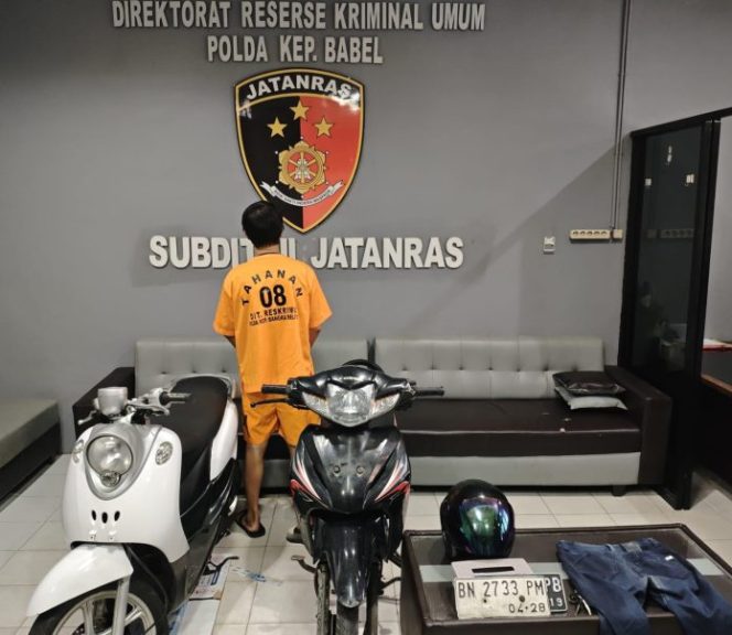 
					Pelaku curanmor RC alias Aming (31) ditangkap Tim Jatanras Ditreskrimum Polda Bangka Belitung. (Foto:Dok.Polda Babel)
