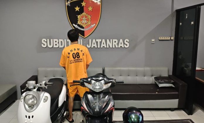 Pelaku curanmor RC alias Aming (31) ditangkap Tim Jatanras Ditreskrimum Polda Bangka Belitung. (Foto:Dok.Polda Babel)

