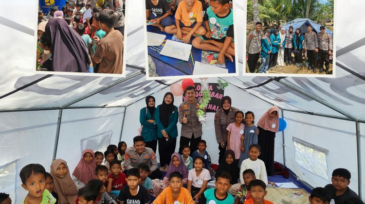 Kepedulian Mahasiswa STIK terhadap kondisi psikologis masyarakat, khususnya anak-anak, pascabencana yang terjadi di wilayah tersebut. (Foto:Dok.STIK)
