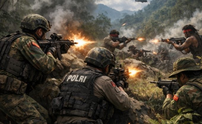 1 Prajurit TNI gugur dalam Insiden kontak tembak di kawasan KM 50 area PT Freeport Indonesia pada Rabu (11/2). (Foto:Ilustrasi chatgpt)
