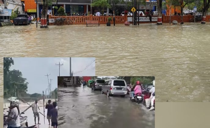 Puluhan desa di Kabupaten Grobogan, Jawa Tengah terendam banjir. (Kolase:sc infogrob)
