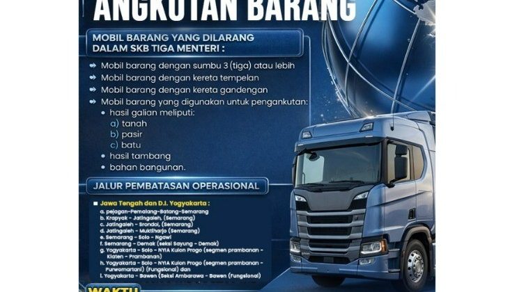 Satlantas Polres Demak resmi mengumumkan kebijakan pembatasan operasional kendaraan angkutan barang sumbu tiga atau lebih di wilayah hukum Kabupaten Demak. (Foto:Dok. Demakkab/Satlantas Res Demak)
