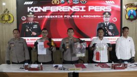 Polres Lamongan gelar konferensi pers pengungkapan kasus tindak pidana pencurian dengan pemberatan (curanmor R-2). (Foto:Dok. Polres Lamongan)
