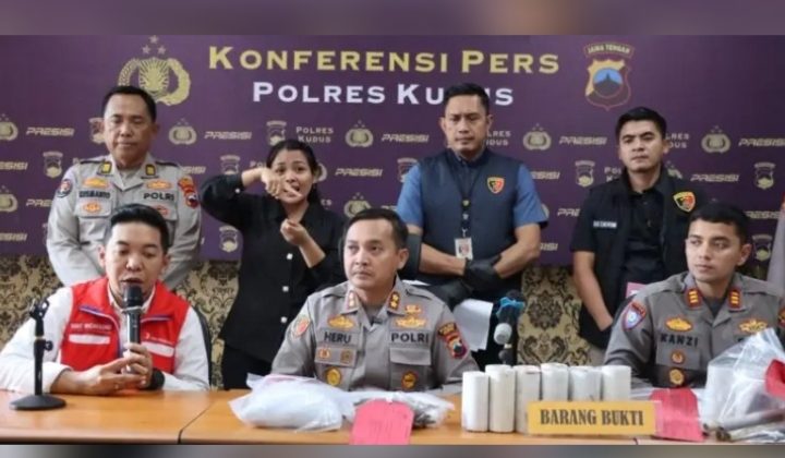 Kapolres Kudus, AKBP Heru Dwi Purnomo saat Konferensi pers kasus penyalahgunaan LPG Bersubsidi, Kamis (5/3). (Foto:Dok.Polres Kudus)

