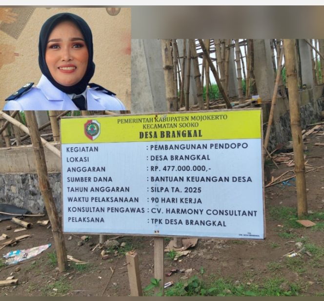 
					Terkait dugaan penyimpangan pelaksanaan proyek Pendopo desa, Kades Brangkal, Nur Ely Suryani sebut belum memiliki kesempatan untuk melakukan koordinasi langsung dengan Kasipem Robby karena selama ini aktif melakukan kegiatan di luar kantor. (Foto:ist)


