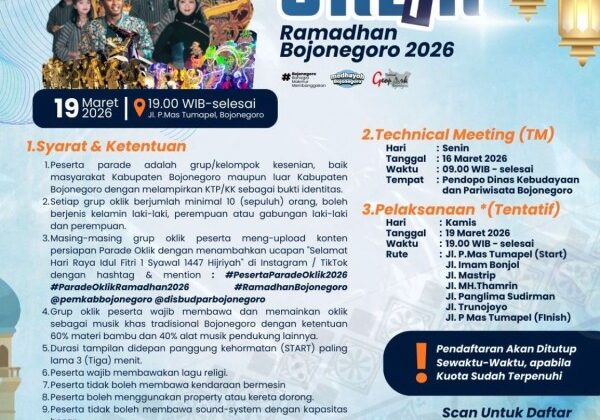 Parade Oklik Ramadhan Bojonegoro 2026 dipusatkan di sepanjang Jalan P. Mas Tumapel, Bojonegoro. (Foto:Dok.Bojonegorokab)
