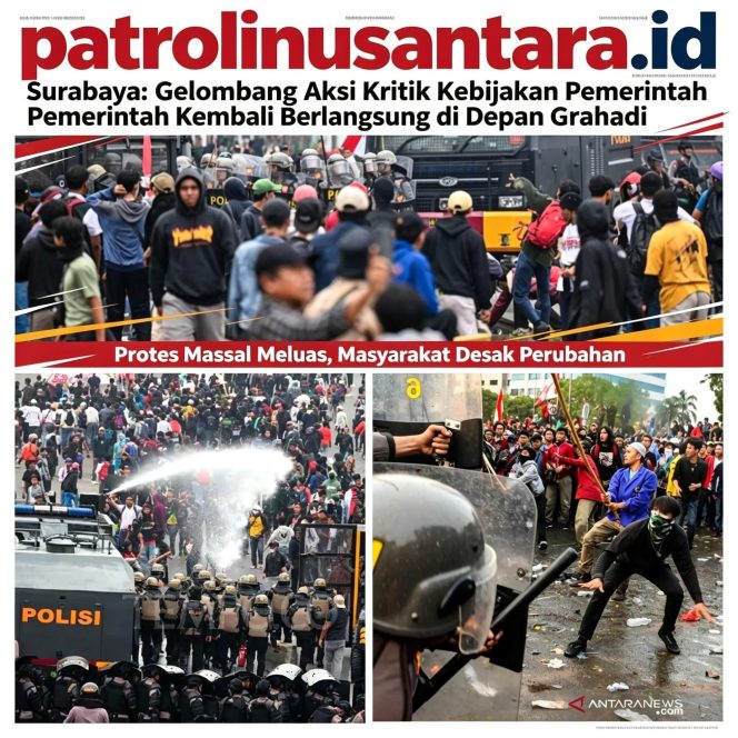 
					Gelombang Aksi Kritik Kebijakan Pemerintah Kembali Berlangsung di Depan Grahadi