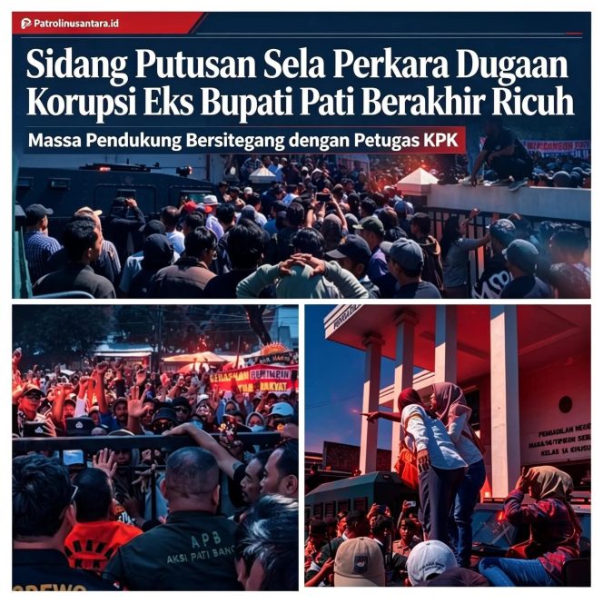 
					Sidang Putusan Sela Perkara Dugaan Korupsi Eks Bupati Pati Berakhir Ricuh, Massa Pendukung Bersitegang dengan Petugas KPK